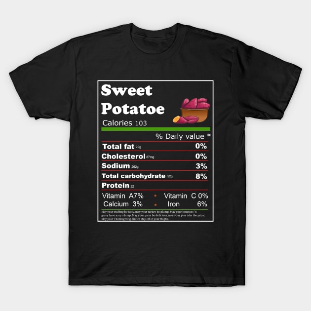 Sweet Potatoes Nutrition Facts Thanksgiving T-Shirt by Flipodesigner